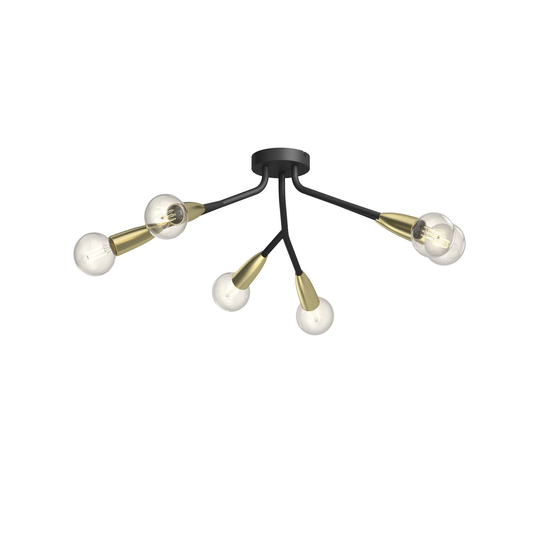 Lucande Carlea -kattovalo, 6-lamp. musta-messinki