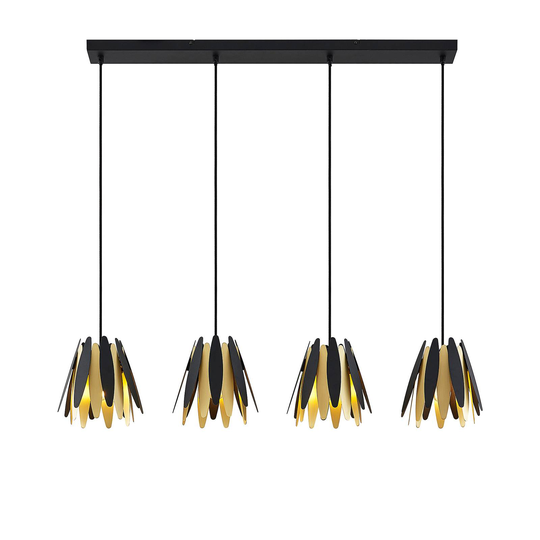 Lucande Lounit -riippuvalo, musta-kulta, 4-lamp.