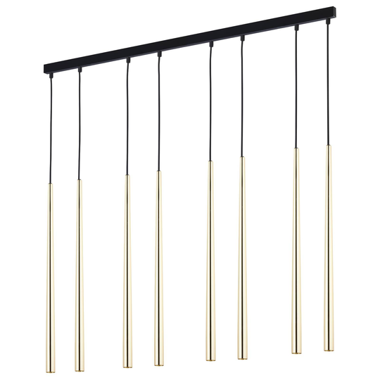 Riippuvalaisin Piano, pitkä, 8 lamppua musta/kulta