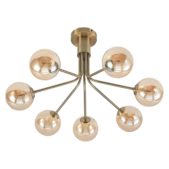 Lucande Wynona -kattovalaisin, 7-lamp., messinki