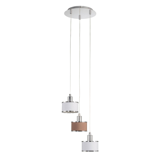 Riippuvalo Chiara, 3-lamp., kromi/valkoinen/ruskea