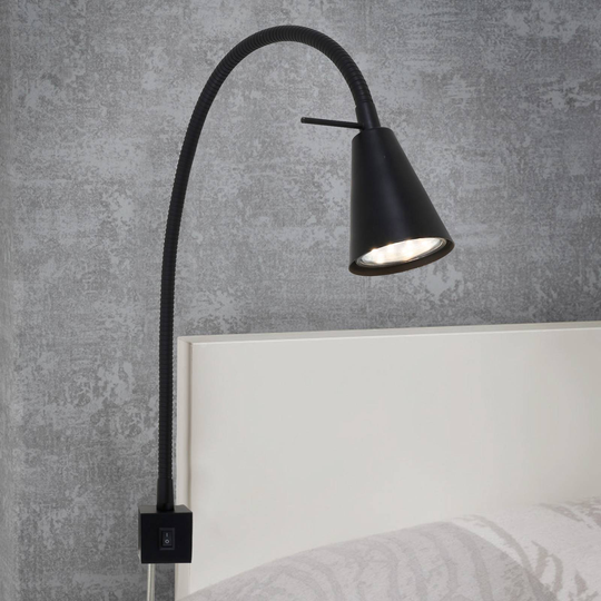 2080-LED-seinävalo, asennus sängynreunaan, musta
