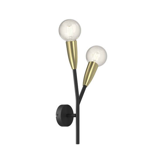 Lucande Carlea -seinävalo, 2-lamp. musta-messinki