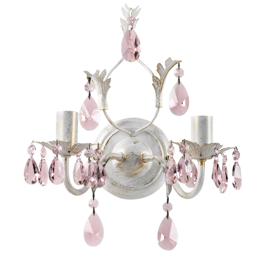Seinävalo Kate 2-lamp., valk., roosat kristallit