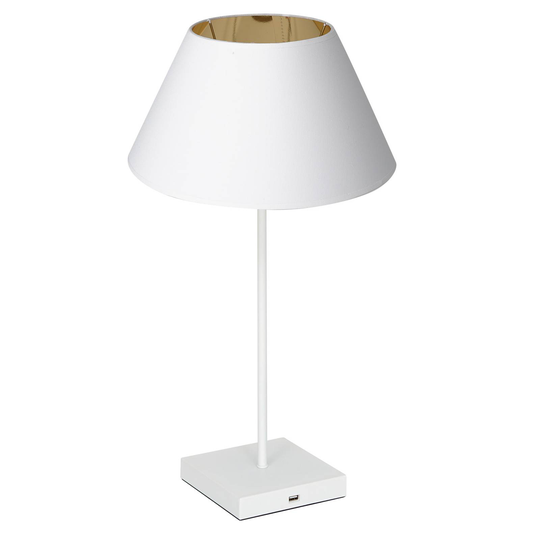 Table-pöytälamppu valkoinen, varjostin valk./kulta