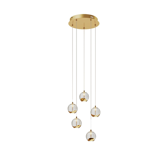 LED-riippuvalo Hayley 5-lampp. pyöreä kulta