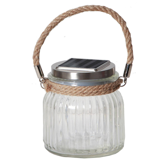 Aurinkokäyttöinen lasinen LED-pöytävalaisin Jar