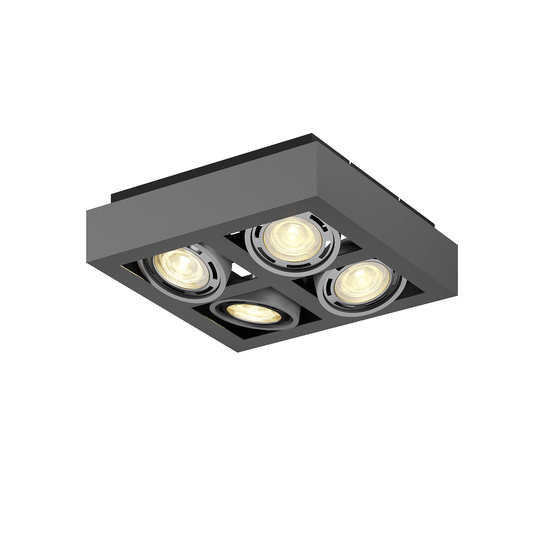 LED-kattokohdevalo Ronka, 4-lampp. neliö harmaa