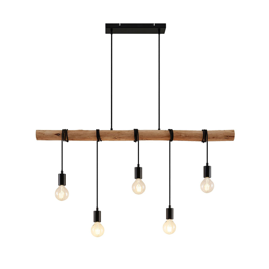 Lindby Rom -riippuvalo puutangolla, 5-lamp.