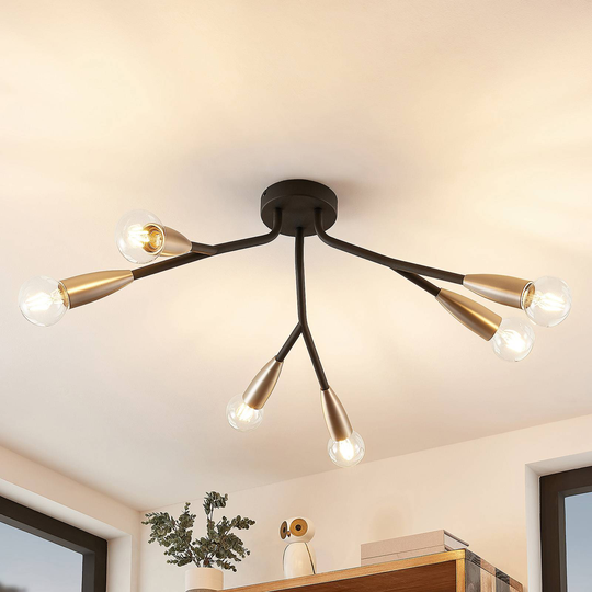 Lucande Carlea -kattovalo, 6-lamp. musta-nikkeli