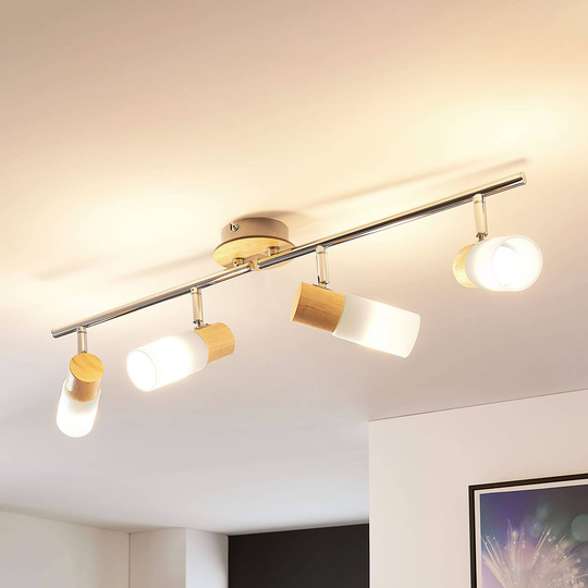 Nelilamppuinen LED-kattovalaisin Christoph, puuta