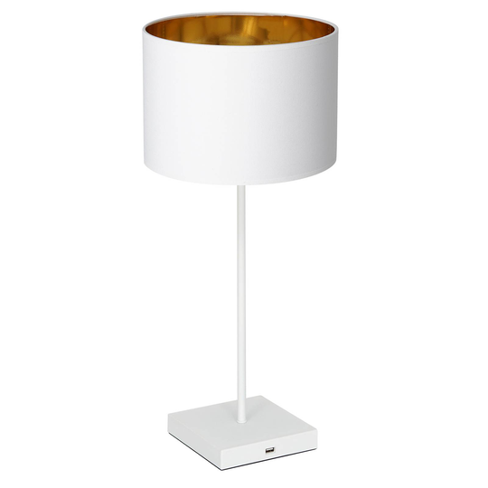 Table-pöytälamppu, lieriövarjostin valkoinen-kulta